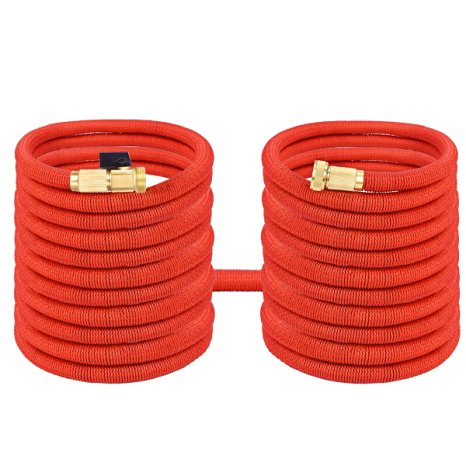 WAOAW 100' Expandable Hose, Flexible Garden Water Pipe with Solid Brass Connector, Red
