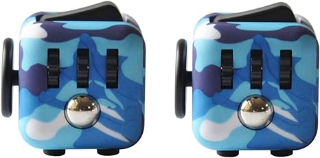Am Bulan [2 PACK] Toy Fidget Toy Cubes - Two Fun Individually Boxed Sensory Gadgets - Blue Camo Fidget Blocks For ADD Stress OCD and ADHD Relief