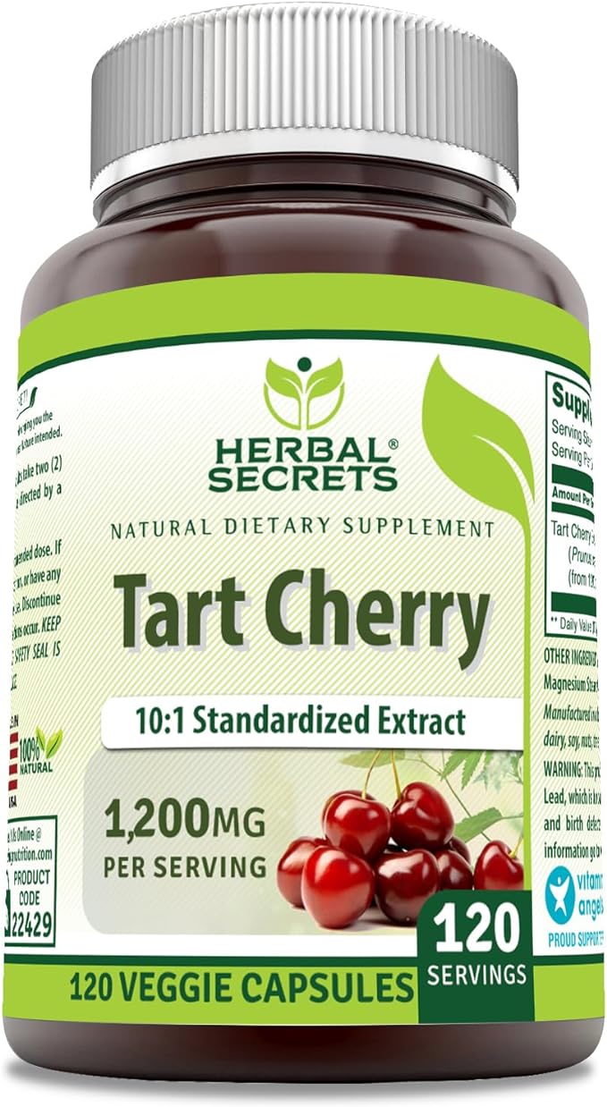Herbal Secrets Tart Cherry 10:1 Standardized Extract Supplement | 1200 Mg Per Serving | 120 Veggie Capsules | Non-GMO | Gluten Free | Made in USA