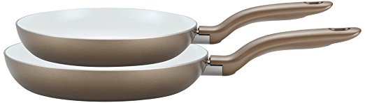 T-fal C728S2 Initiatives Nonstick Ceramic Coating PTFE PFOA and Cadmium Free Scratch Resistant Dishwasher Safe Oven Safe 8-Inch and 10-Inch Fry Pan Cookware Set, 2-Piece, Gold