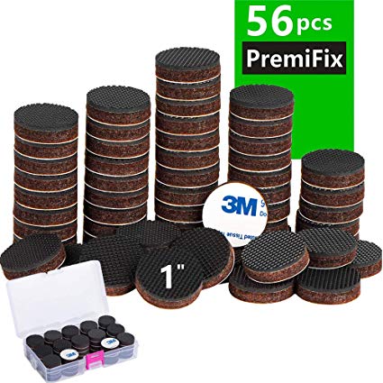 Non Slip Furniture Rubber Pads 56 Pieces 1" Anti Slip Furniture Pads Hardwood Stopper Self Adhesive Round Anti Skid Furniture Pad 1/3 inch Thick Furniture Gripper Protector for Hardwood Floor in a Box