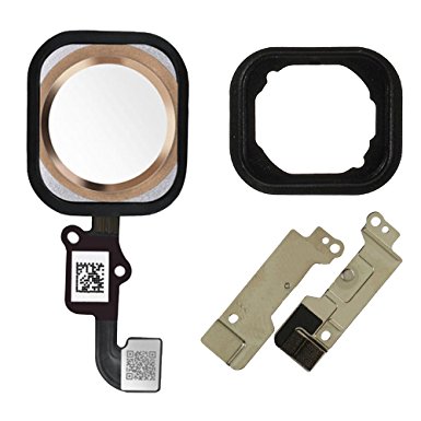 Original iPhone 6/6 Plus Touch ID Replacement Home Button Key Flex Cable Touch Sensor Assembly With Rubber Ring Gasket Metal Bracket (Gold)