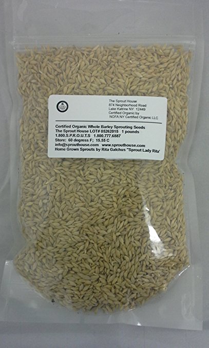 The Sprout House Certified Organic Non-gmo Whole Barley for Barley Grass 1 Pound