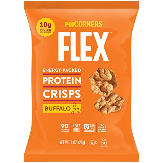 Popcorners Flex Buffalo Protein Crisps | Plant-Based Protein, Gluten Free Snacks | (24 Pack, 1 oz Snack Bags)