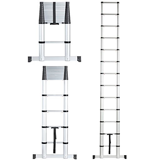 VonHaus 3.8m Soft Close Aluminium Extendable Telescopic Ladder - Heavy Duty DIY -conforms to EN 131 Part 6:201 safety requirements