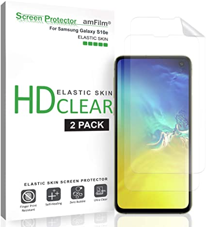 amFilm Screen Protector for Galaxy S10e (2 Pack), Flexible (Case Friendly) HD Clear Elastic Film Screen Protector with Easy Installation Alignment Tool for Samsung Galaxy S10e