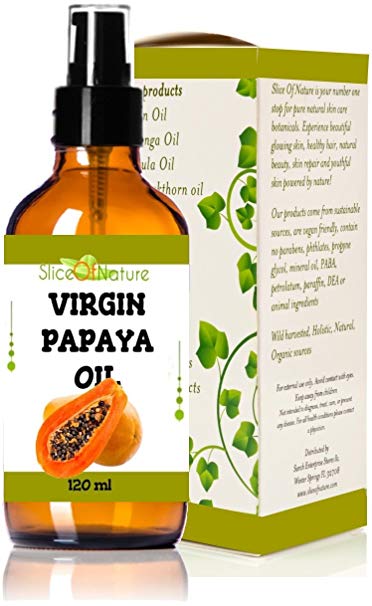 Slice Of Nature VIRGIN PAPAYA OIL - Cold Pressed 100% Pure Papaya Seed Oil with Papaya Enzyme Papain - Papaya Oil for Face Body 4 oz