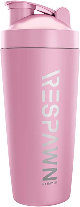 RESPAWN By Razer Stainless Steel Shaker - Pink - Dual-Insulated Shaker Cup - Built-In Grate - Locking Cap - 20oz