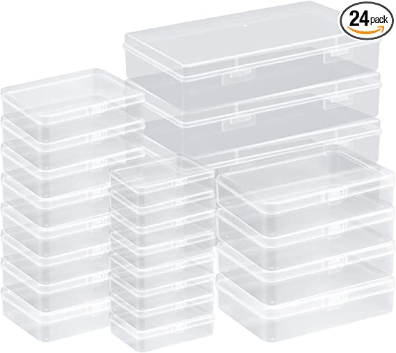 Clear Plastic Beads Storage Containers Empty Mini Storage Containers Box,24 Pack Plastic Storage Containers with Lids,Beads Storage Box with Hinged Lid for Beads,Earplugs,Pins, Small Items