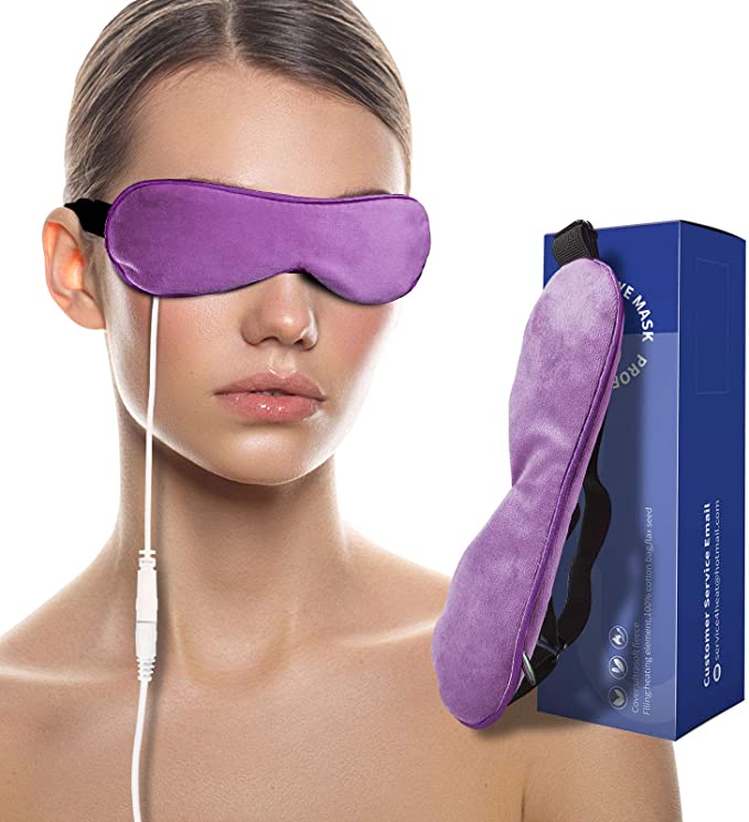 Heated Eye Mask with Detachable Flaxseed fillings, Lavender Scented Moist Heat USB Heating Compress for Dry Tired Puffy Eyes, Dark Circle, Blepharitis, Stye, Sinus Pain Pressure Relief