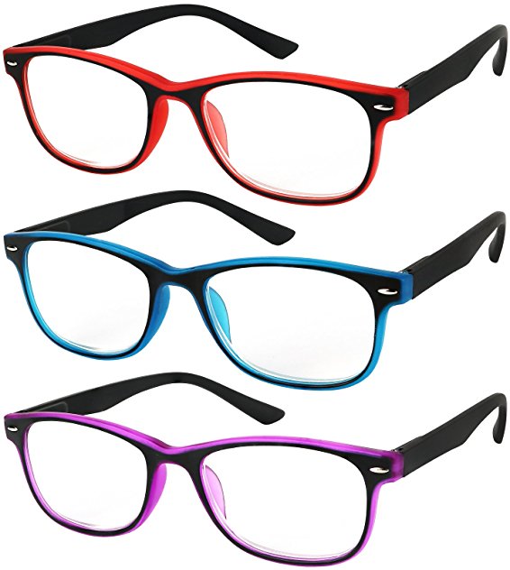 Reading Glasses Set of 3 Spring Hinge Comfort 3 Color Fashion Readers Glasses for Reading Men & Women