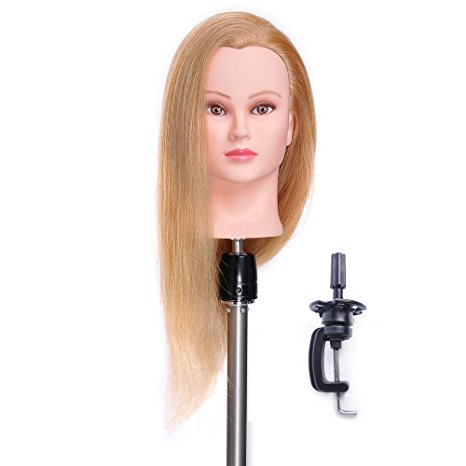 100% Human Hair 24" Hairdresser Training Head Manikin Cosmetology Mannequin Doll Head (Table Clamp Holder Included) HA2718P