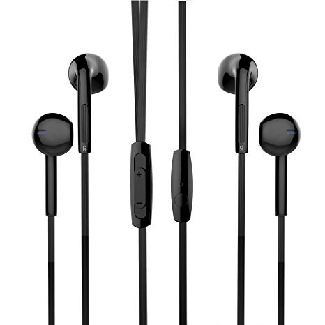 Earbuds,USTEK 2 Pack In Ear Earphones Wired Headphones with Microphone Black