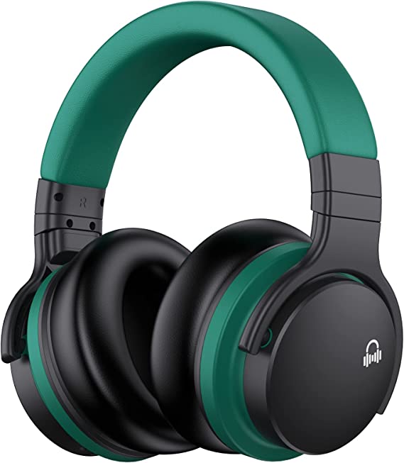 MOVSSOU E7 Active Noise Cancelling Headphones Bluetooth Headphones Wireless Headphones Over Ear with Microphone Deep Bass, Comfortable Protein Earpads, 30 Hours Playtime for Travel/Work, Teal Green