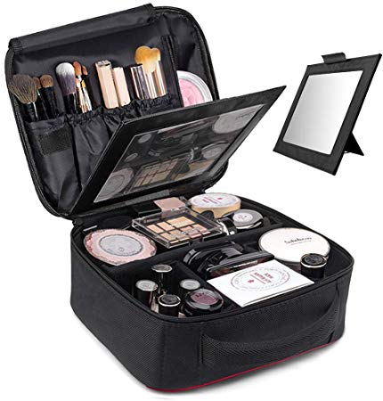 TOPSEFU Makeup BagQuick Make up Bag with MirrorMakeup Case Cosmetic Case makeup Organizer Makeup Train Case with Adjustable Dividers for Cosmetics Makeup Brushes Toiletry Jewelry Digital Accessories