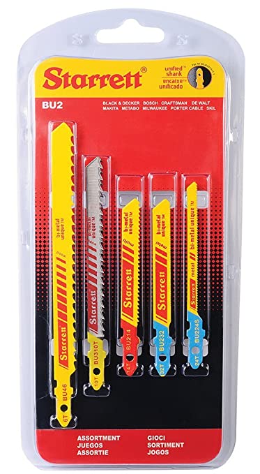 Starrett BU2 Bi-Metal Unique Unified Shank Multi-Purpose Jig Saw Blade Assortment 5-Piece Set