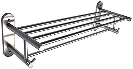 Alise SUS304 Stainless Steel Bathroom Lavatory Towel Rack/Rail Towel Shelf Hanger with Two Double Hooks Wall Mount Holder,Brushed Finish