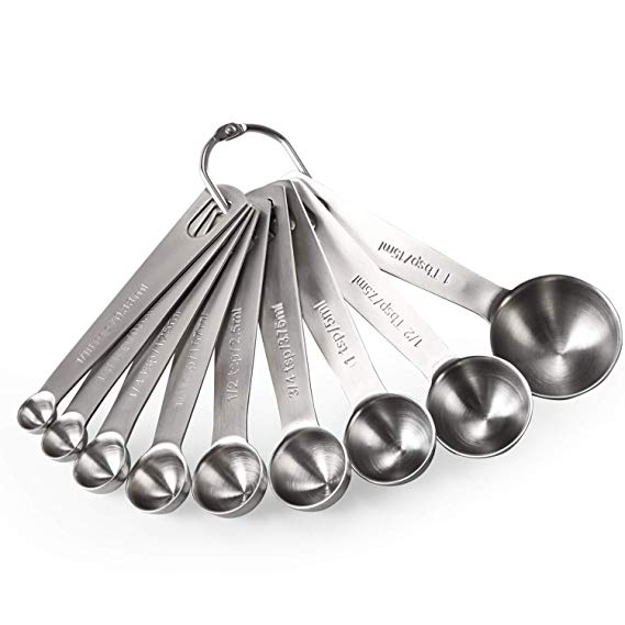 Measuring Spoons: U-Taste 18/8 Stainless Steel Measuring Spoons Set of 9 Piece: 1/16 TSP, 1/8 TSP, 1/4 TSP, 1/3 TSP, 1/2 TSP, 3/4 TSP, 1 TSP, 1/2 tbsp & 1 tbsp Dry and Liquid Ingredients