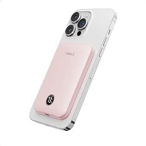 iWALK Magnetic Portable Charger,5000mAh 18W Wireless Slim Power Bank Battery Pack with LED Display and Comfortable Grip Only Compatible with iPhone 15/15 Pro/15 Pro Max/14/13/12 Series,Pink