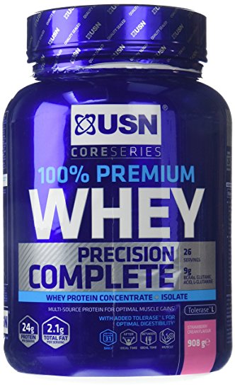 USN Whey Protein Premium Muscle Development and Recovery Shake Powder, Strawberry Cream flavour - 908g