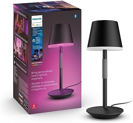 Philips Hue 1-Pack Go Portable Table Lamp for Indoor & Outdoor Use, White and color Ambiance, Compatible with Alexa, Apple HomeKit and Google Assistant, Black