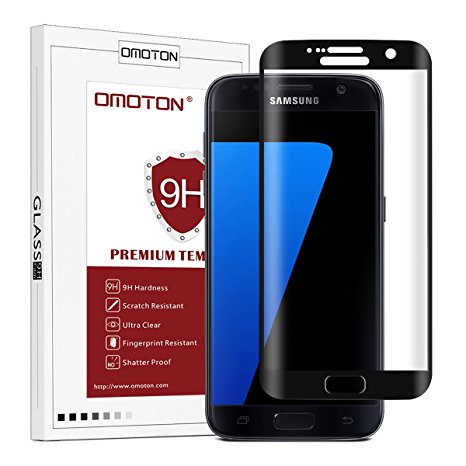 OMOTON Samsung Galaxy S7 Glass Screen Protector - [Full Coverage] [High Definition] [9H Hardness] [Bubble Free] Tempered Glass Screen Protector for Samsung Galaxy S7, Black