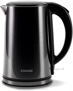 COSORI Double Wall Electric Kettle with Steel Outer Shell, Two-Level Lid, 304 Stainless Steel BPA Free Tea Kettle & Hot Water Boiler, LED Indicator Auto Shut-Off & Boil-Dry Protection,1.5L, Black