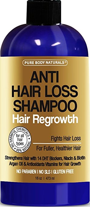 Pure Body Naturals, Argan Oil Hair Loss Prevention Therapy Shampoo 16 Oz - Sulfate-Free - with Biotin - 3 Months Supply (1 Pack)