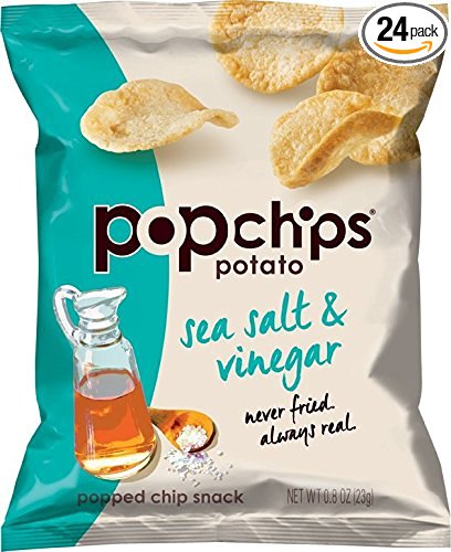 Popchips Potato Chips, Sea Salt & Vinegar Potato Chips, Single Serve Bags (0.8 oz), Gluten Free, Low Fat, No Artificial Flavoring (Pack of 24)