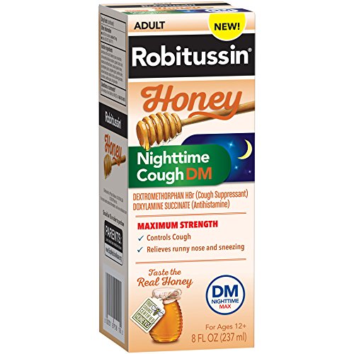 Robitussin Honey Adult Maximum Strength Nighttime Cough DM Max, Cough Suppressant & Antihistamine, Real Honey, 8 fl. oz. Bottle