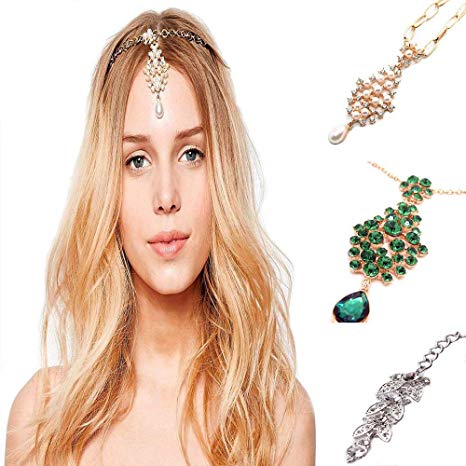3Pcs Gold Head Chain Accessories Indian Bohemian Bollywood Jewelry for Women Headpiece