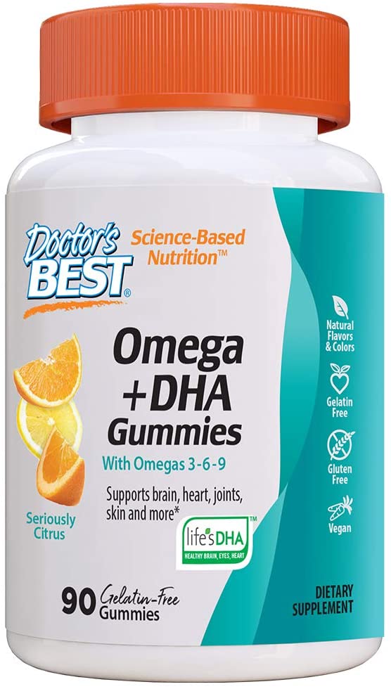 Doctor's Best Omega   DHA Gummies with Vitamin C, 90 Ct, Chewable, Brain & Cardiovascular Support, Vision & Immune Health, Gluten-Free, Vegan, Gelatin Free, Natural Flavor & Color