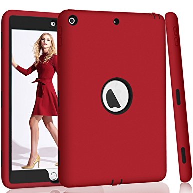 Hocase New iPad 9.7" 2017 Case, High-Impact Shock Absorbent Dual Layer Silicone Hard PC Bumper Protective Case for iPad 5th Generation 2017 A1822/A1823 - Red / Black