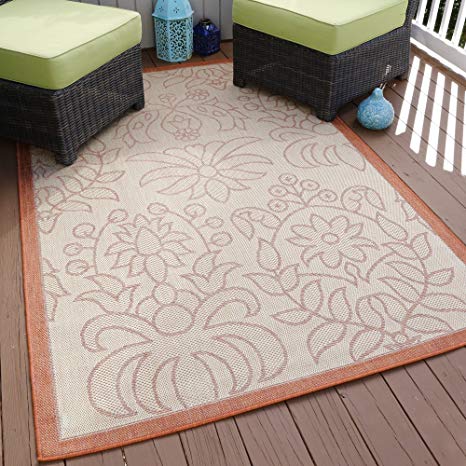 Lavish Home Botanical Garden Indoor/Outdoor Area Rug, 5' x 7'7", Orange