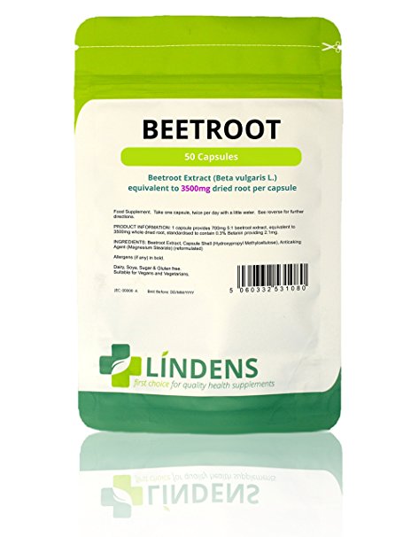 Super Strength Beetroot Extract 3500mg 50 capsules by Lindens