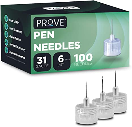 Prove Pen Needles 31 Gauge, 1/14 Inch 6mm (Pack of 100) | Individually Wrapped Diabetic Pen Needles 31G 1/14’’ 6mm - 100ct