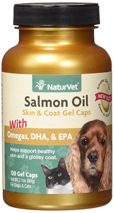 NaturVet Salmon Oil Dog and Cat Easy Gel Caps Healthy Skin Coat Omega 3-120 ct