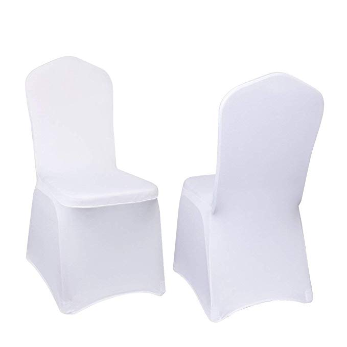 VEVOR 100 Pcs White Chair Covers Polyester Spandex Chair Cover Stretch Slipcovers for Wedding Party Dining Banquet Chair Decoration Covers (Flat Chair Cover, White/100PC)