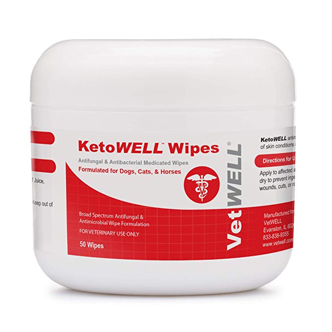 KetoWELL Chlorhexidine Wipes with Ketoconazole for Dogs & Cats Antifungal, Antibacterial & Antiseptic Medicated Pet Wipes for Hot Spots, Ringworm, Yeast, Fungal Infections, Acne & Pyoderma - 50 Count