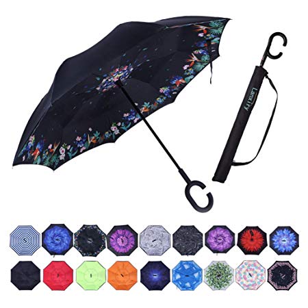 Umbrella,Windproof Waterproof Golf Umbrella,Double Layer Folding Inverted Anti-UV Protection Umbrellas,Reverse Sun Umbrella With C-Shaped Handle,Upside Down Umbrella for Car Rain Outdoor Use