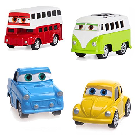 Kidcia 4 Pcs Cute Diecast Cars Set Pull Back Race Cars Vehicle Toys for Kids