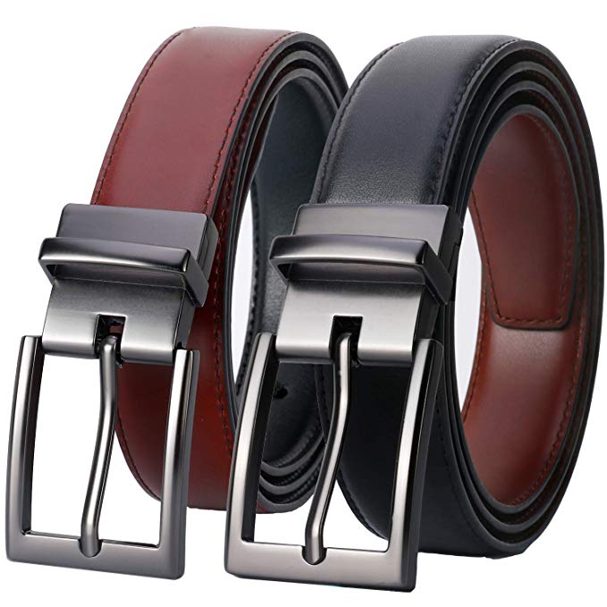 Lavemi Mens Reversible Italian Cowhide Leather Dress Belt,One Belt Reverse for 2 Colors,Trim to Fit
