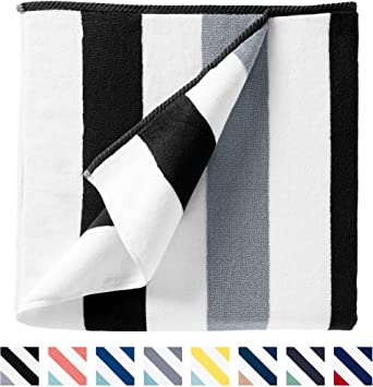 Cabana Beach Towel by Laguna Beach Textile Co, Oversized Black & Gray Summer Sunbathing and Pool Side Lounge Comfort, Plush Cotton Softness with Colorful Stripes, Large 70” x 35”
