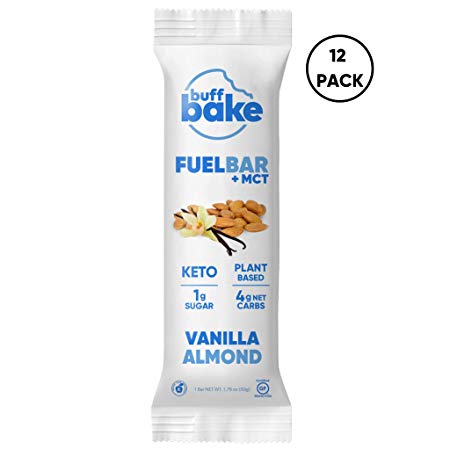 Buff Bake Keto Fuel Bar   MCT Oil - Ketogenic | Plant Based | Gluten Free | 12g of Protein | 1 Gram Sugar | 4 Gram Net Carbs | (12 Count, 50g) (Vanilla Almond, 12 Count)