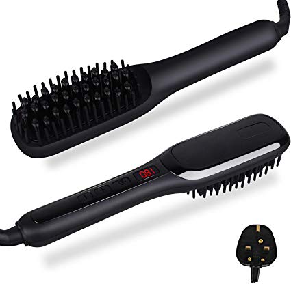 Hair Straightener Brush Anti-Scald Beard Hair Straightening Comb Fast Heating LCD Digital Display Adjustable Temperature Hair Styling Tool for Home and Travel