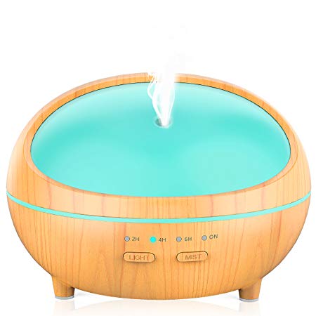 Essential Oil Diffuser, 300ml Ultrasonic Cool Mist Humidifier Wood Grain Aromatherapy Diffuser with 4 Timer Setting, 7 Color Changing Lights, Waterless Auto Shut off for Office Home Baby Yoga Spa