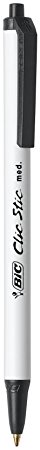 BIC Clic Stic Retractable Ball Pen, Medium Point (1.0 mm), Black Ink, 12-Count