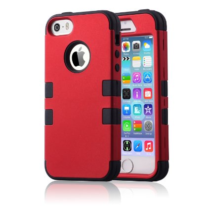 iPhone 5 Case,iPhone 5S Case, BENTOBEN 3 Piece Hard Plastic Shell Silicone Hybrid iPhone 5 Cases Shock Proof Drop Resistance Anti-slip Cover for Apple iPhone 5 5S, Red/Black