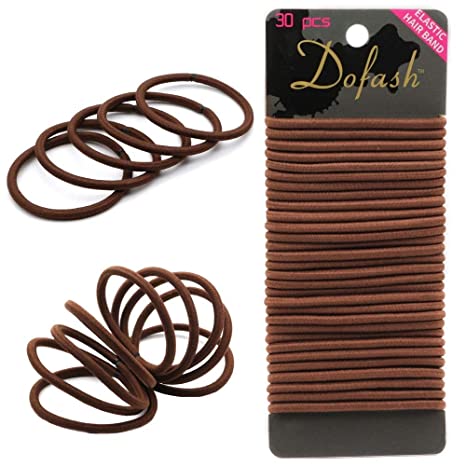 Dofash 30Pcs Super Elastics Hair Ties Ponytail Holders No Crease Metal Free Hair Bands for Women Girls Thick Hair 1.6"x4mm (Brown)