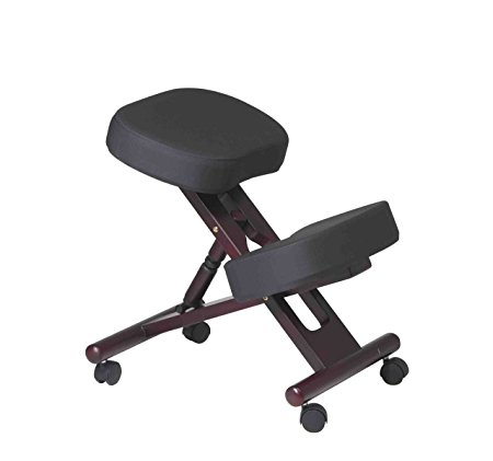 Work Smart Ergonomically Designed Knee Chair with Casters, Memory Foam and Mahogany Finished Wood